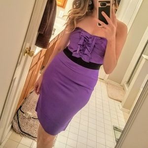 Bow Back Purple Satin Strapless Cocktail Dress